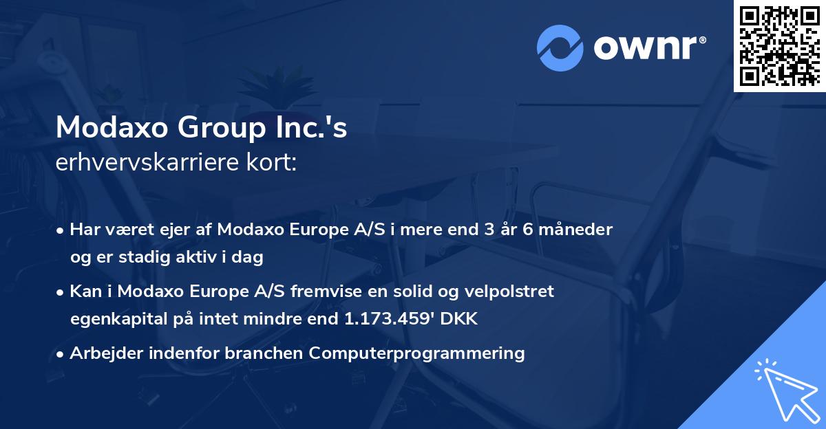 Modaxo Group Inc.'s erhvervskarriere kort