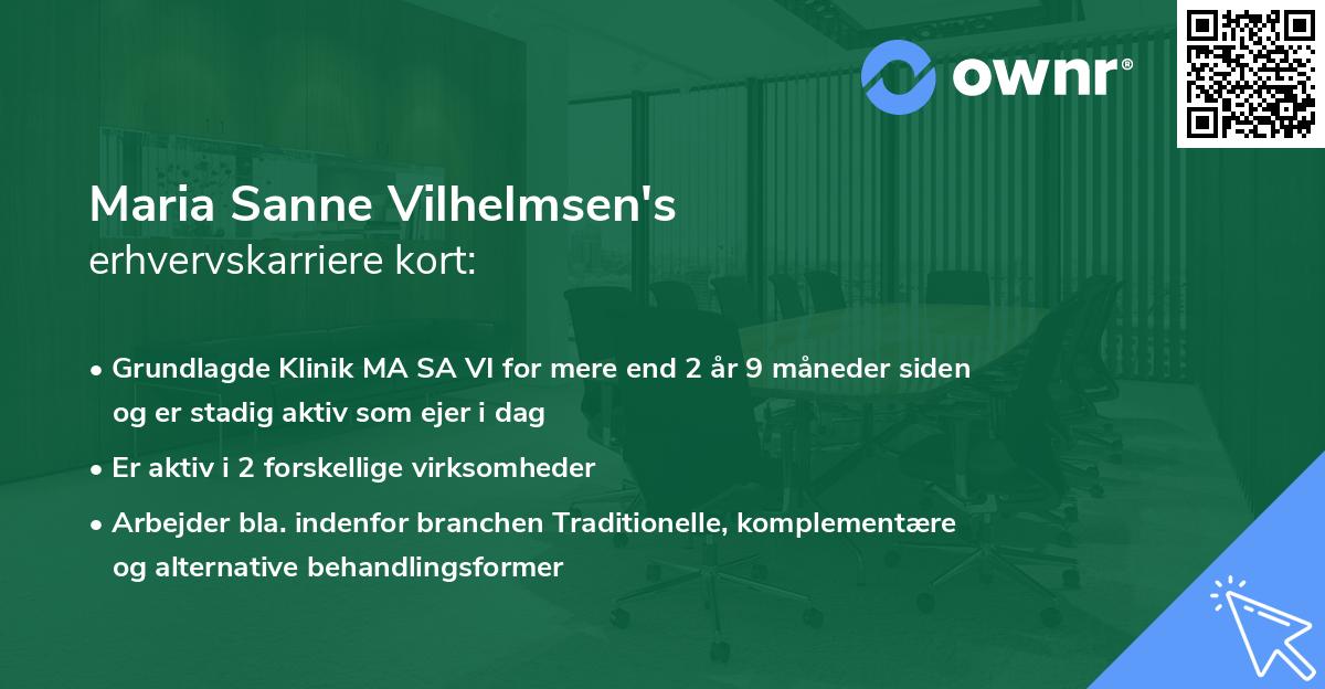 Maria Sanne Vilhelmsen's erhvervskarriere kort