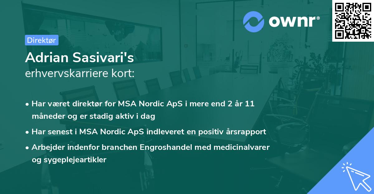 Adrian Sasivari's erhvervskarriere kort