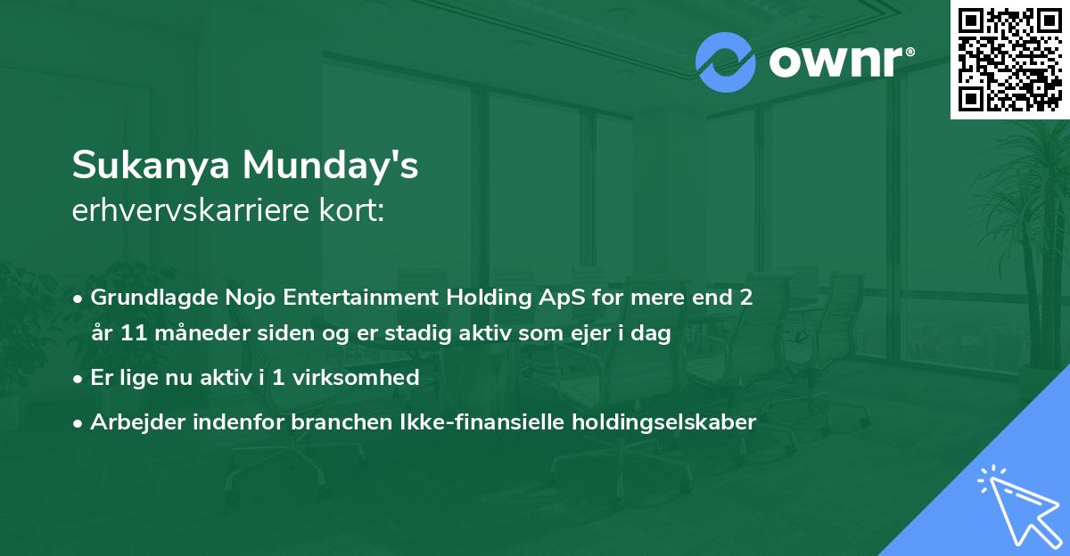 Sukanya Munday's erhvervskarriere kort
