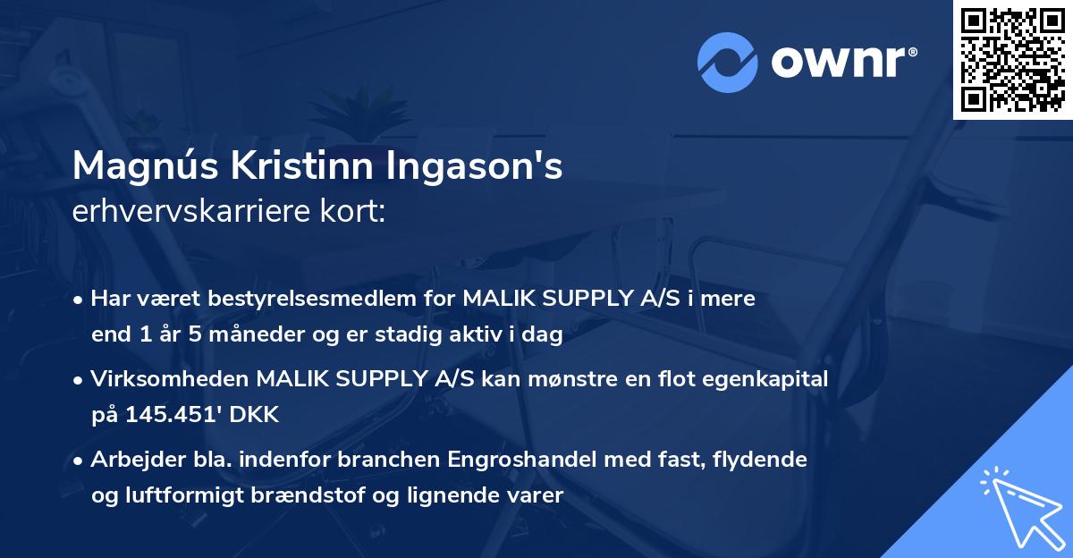 Magnús Kristinn Ingason's erhvervskarriere kort