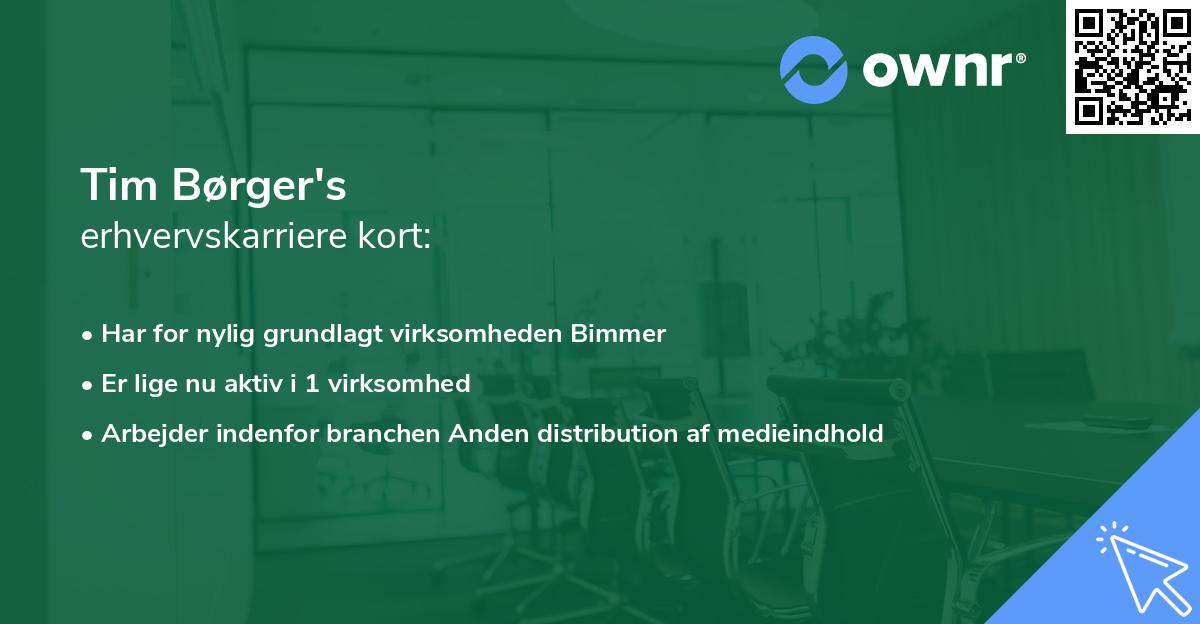 Tim Børger's erhvervskarriere kort