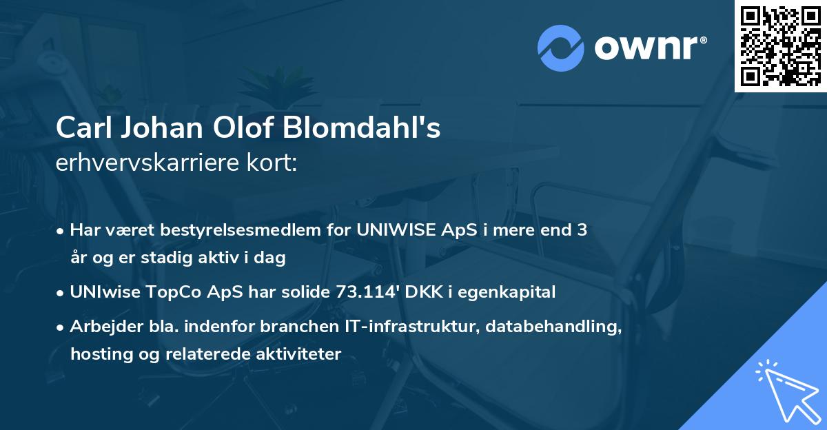 Carl Johan Olof Blomdahl's erhvervskarriere kort
