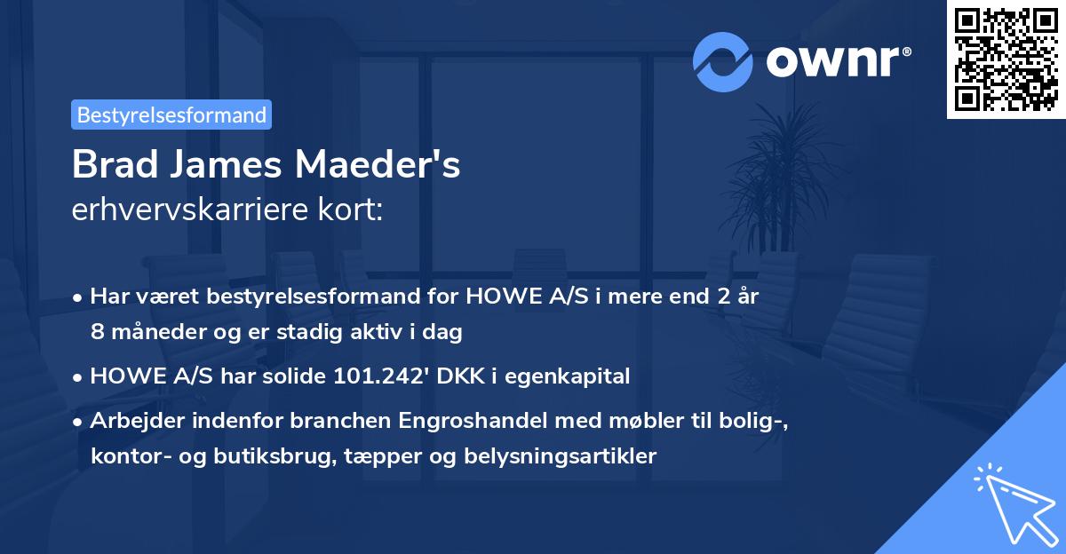 Brad James Maeder's erhvervskarriere kort