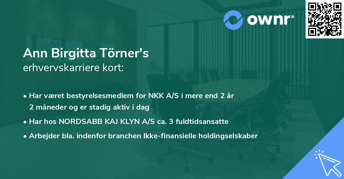 Ann Birgitta Törner's erhvervskarriere kort
