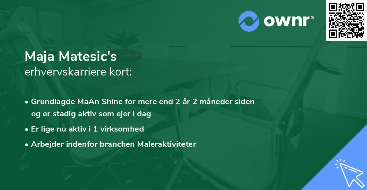 Maja Matesic's erhvervskarriere kort