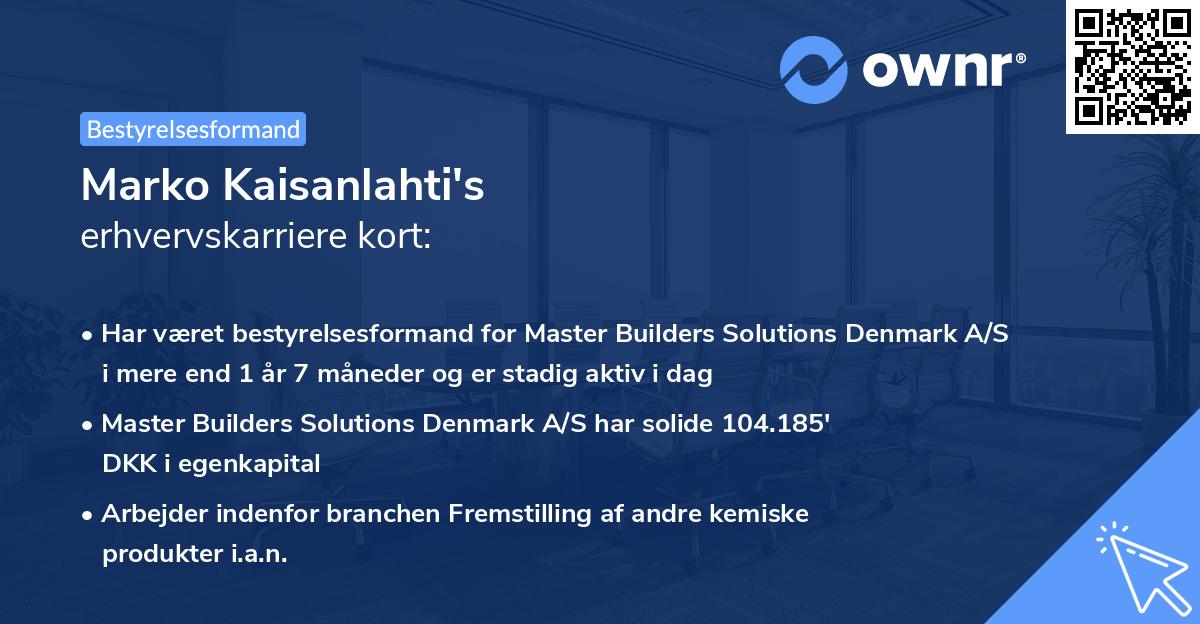 Marko Kaisanlahti's erhvervskarriere kort