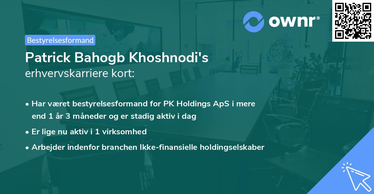 Patrick Bahogb Khoshnodi's erhvervskarriere kort