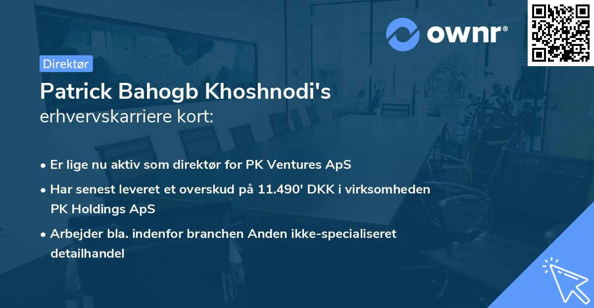 Patrick Bahogb Khoshnodi's erhvervskarriere kort