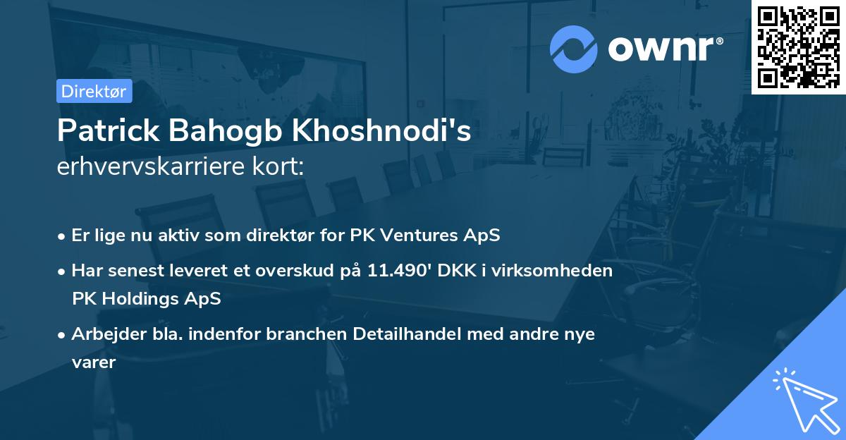 Patrick Bahogb Khoshnodi's erhvervskarriere kort