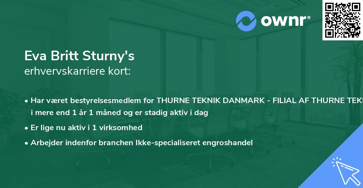 Eva Britt Sturny's erhvervskarriere kort