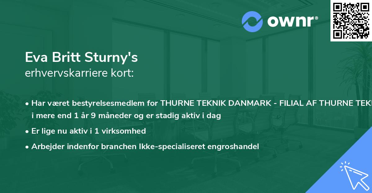 Eva Britt Sturny's erhvervskarriere kort