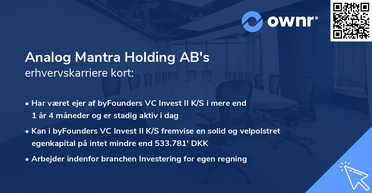 Analog Mantra Holding AB's erhvervskarriere kort