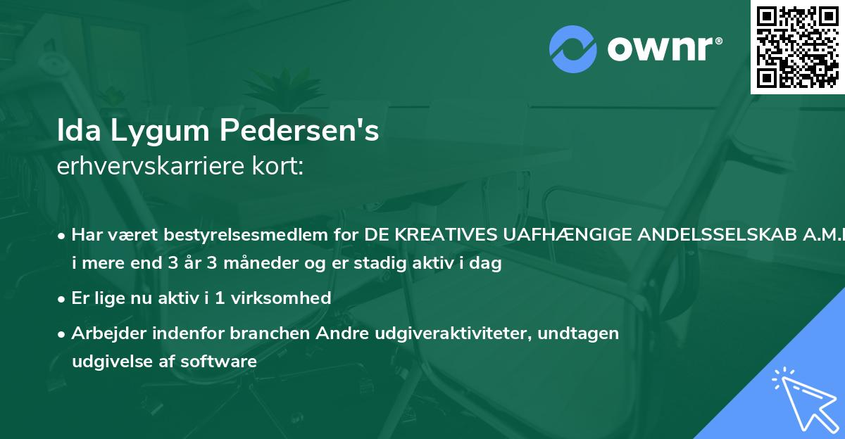 Ida Lygum Pedersen's erhvervskarriere kort