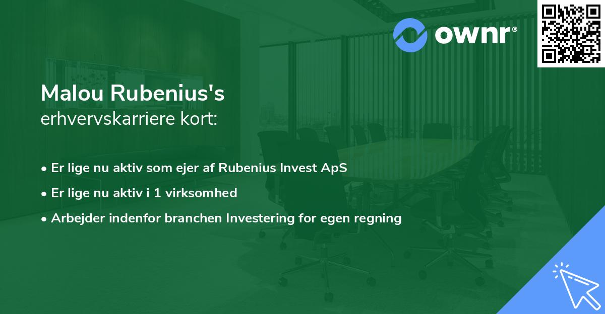 Malou Rubenius's erhvervskarriere kort