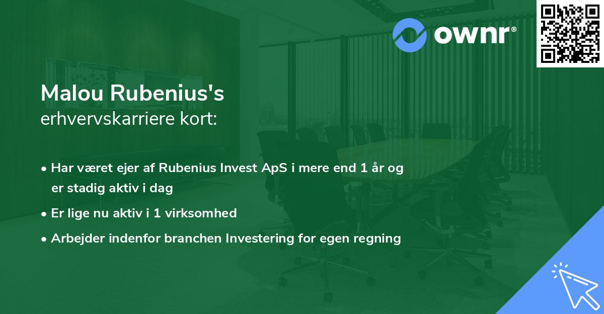 Malou Rubenius's erhvervskarriere kort