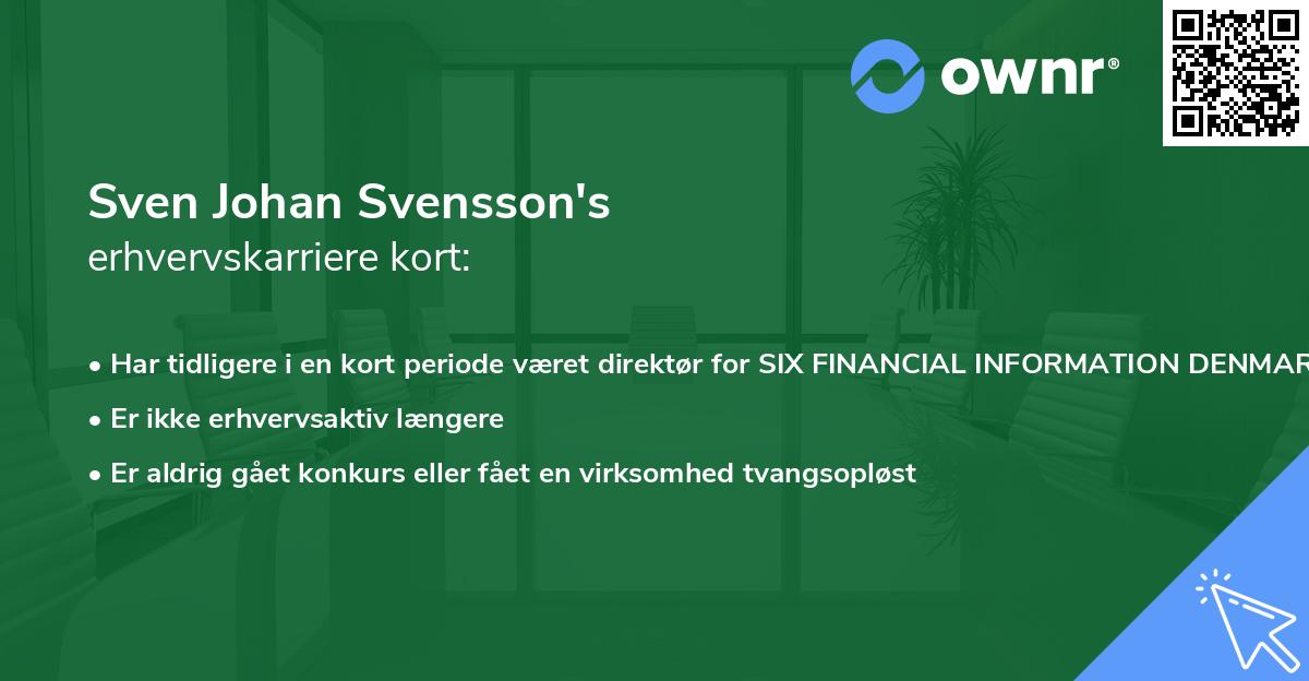 Sven Johan Svensson's erhvervskarriere kort