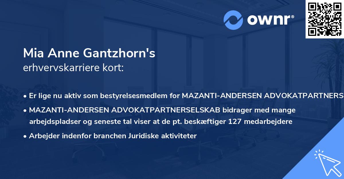 Mia Anne Gantzhorn's erhvervskarriere kort