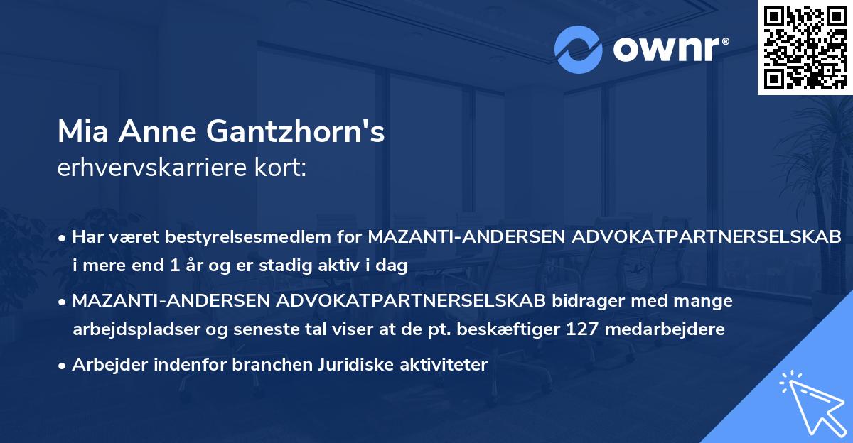Mia Anne Gantzhorn's erhvervskarriere kort