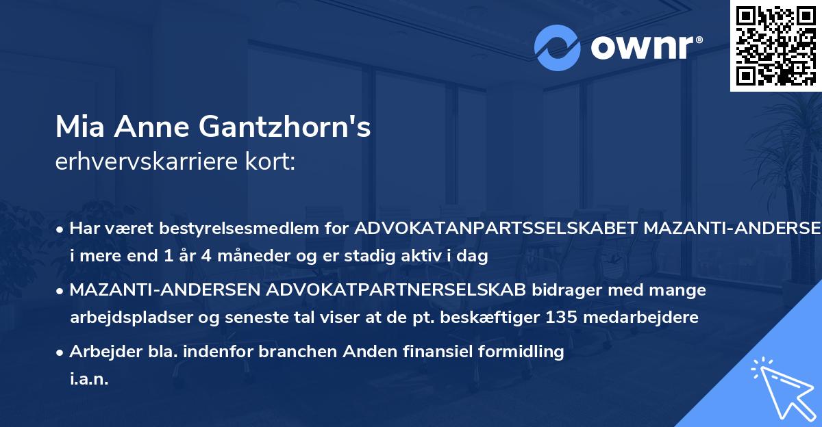 Mia Anne Gantzhorn's erhvervskarriere kort