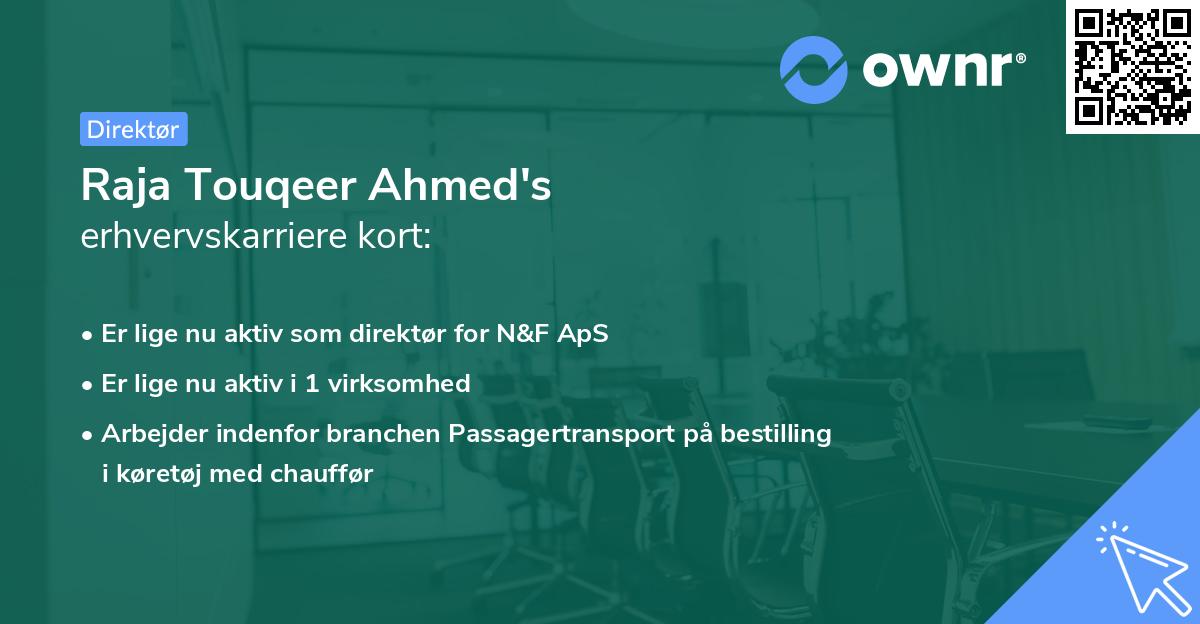 Raja Touqeer Ahmed's erhvervskarriere kort