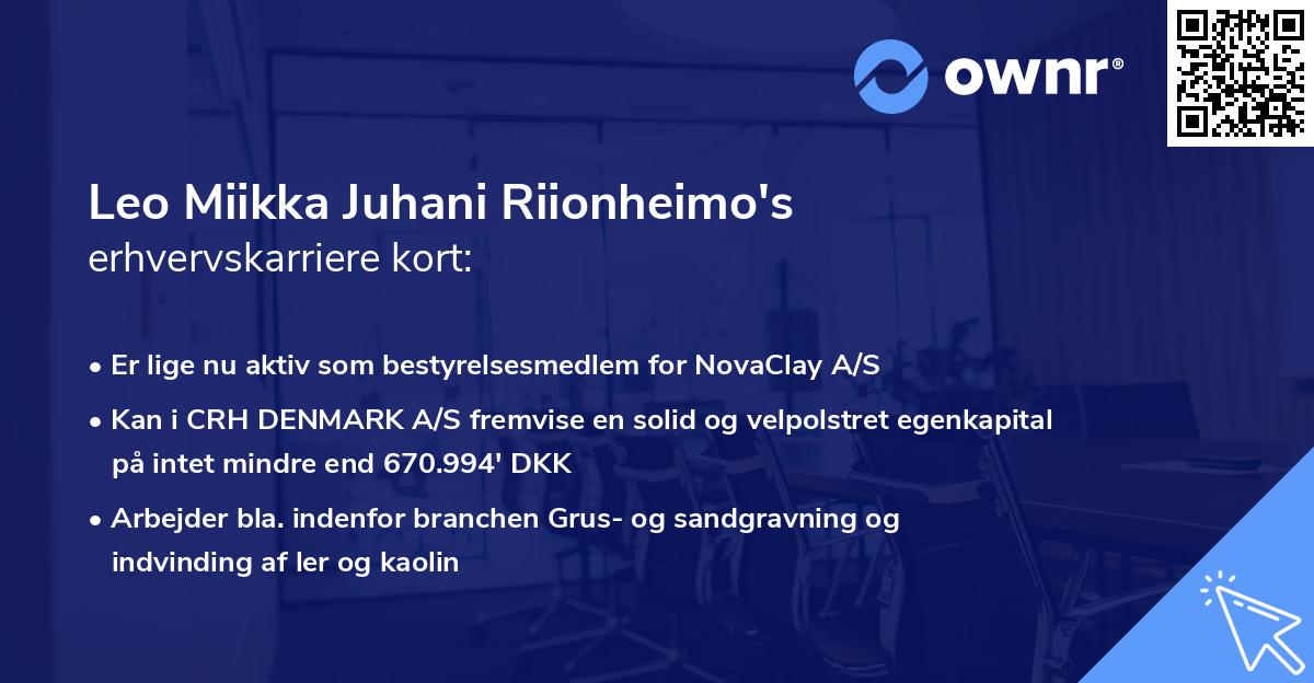 Leo Miikka Juhani Riionheimo's erhvervskarriere kort