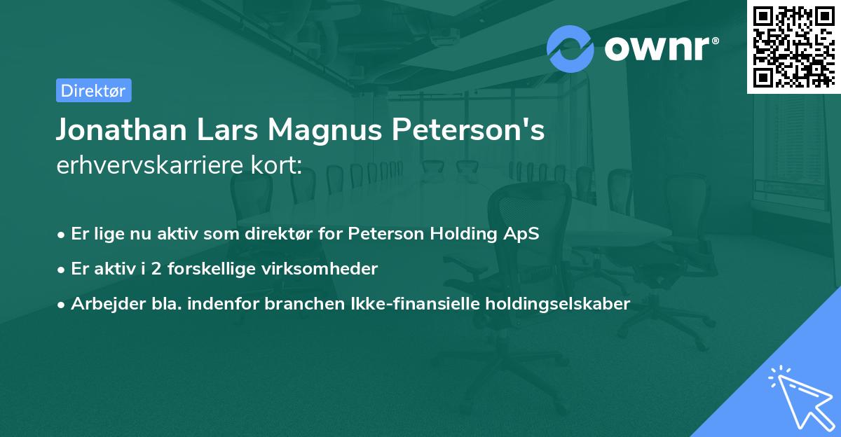 Jonathan Lars Magnus Peterson's erhvervskarriere kort