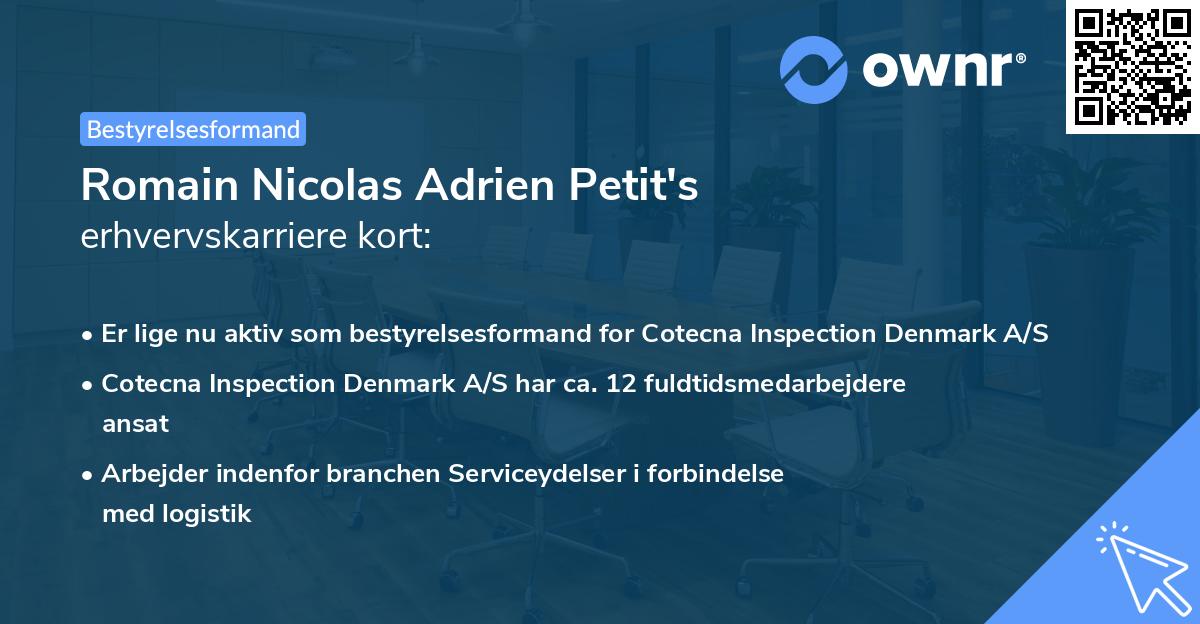 Romain Nicolas Adrien Petit's erhvervskarriere kort