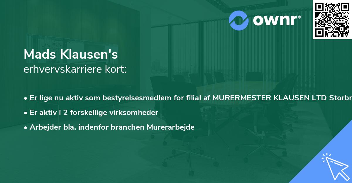 Mads Klausen's erhvervskarriere kort