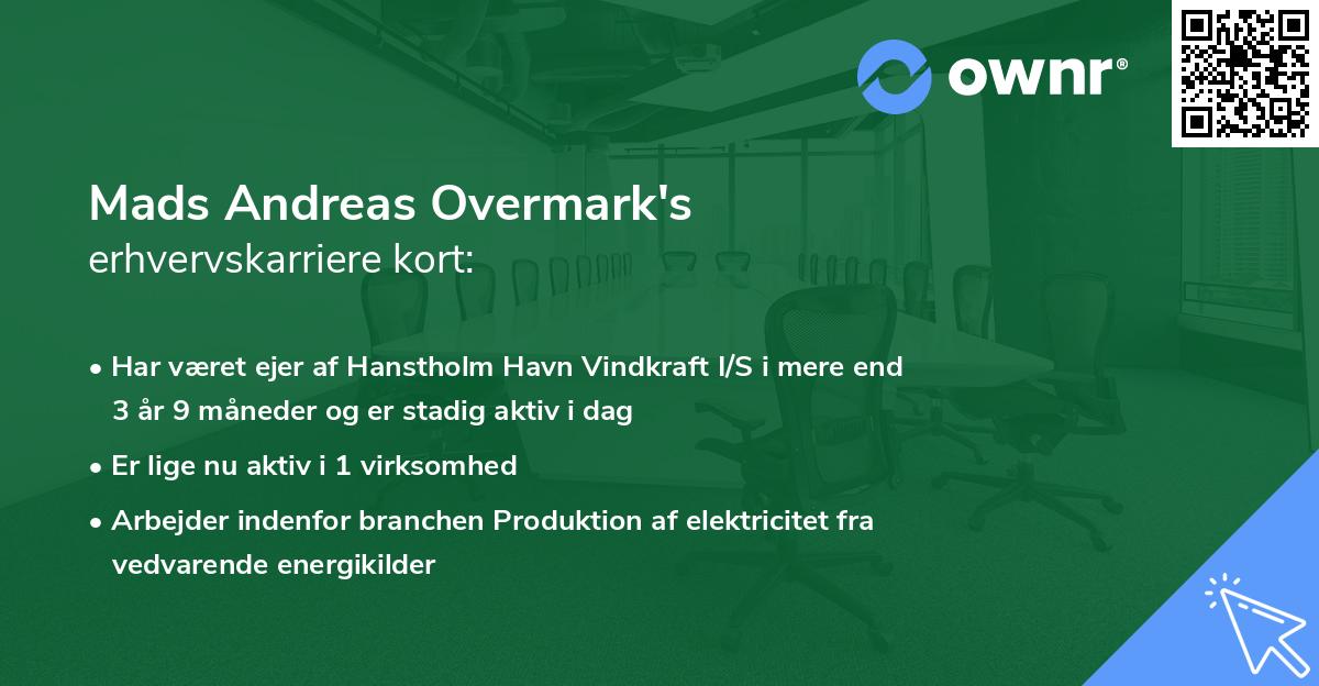 Mads Andreas Overmark's erhvervskarriere kort