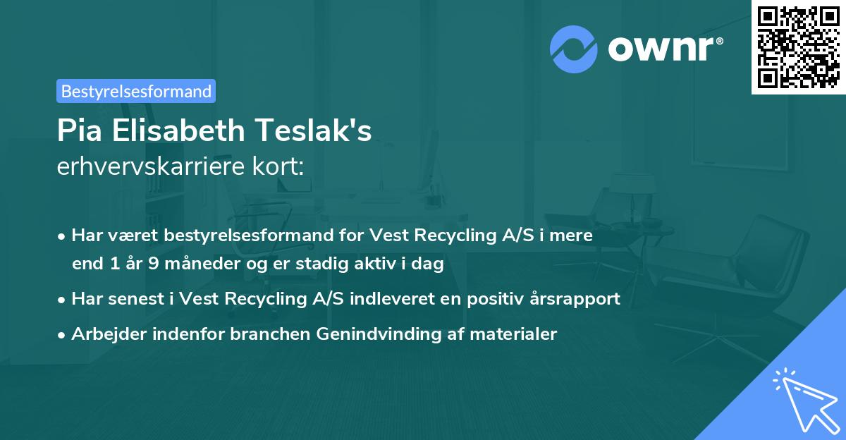Pia Elisabeth Teslak's erhvervskarriere kort