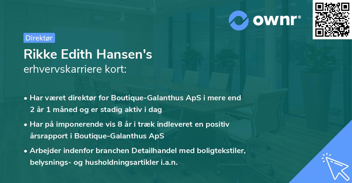 Rikke Edith Hansen's erhvervskarriere kort