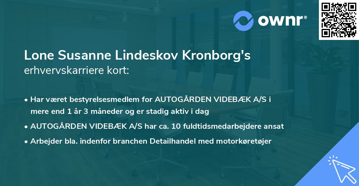Lone Susanne Lindeskov Kronborg's erhvervskarriere kort