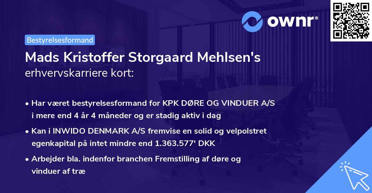 Mads Kristoffer Storgaard Mehlsen's erhvervskarriere kort