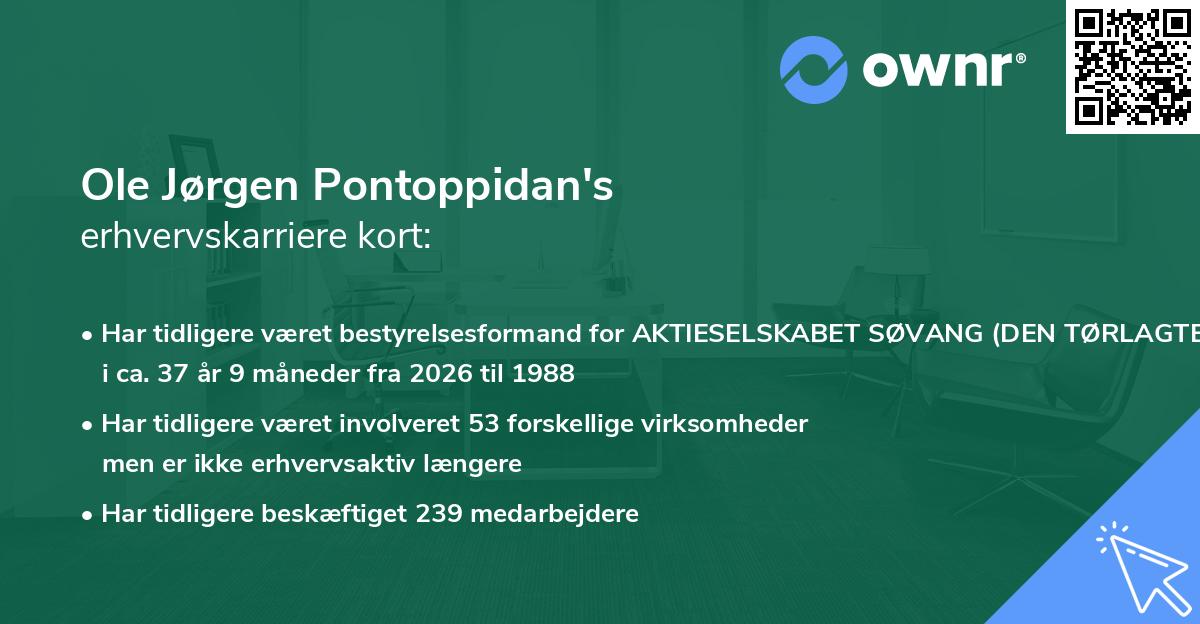 Ole Jørgen Pontoppidan's erhvervskarriere kort