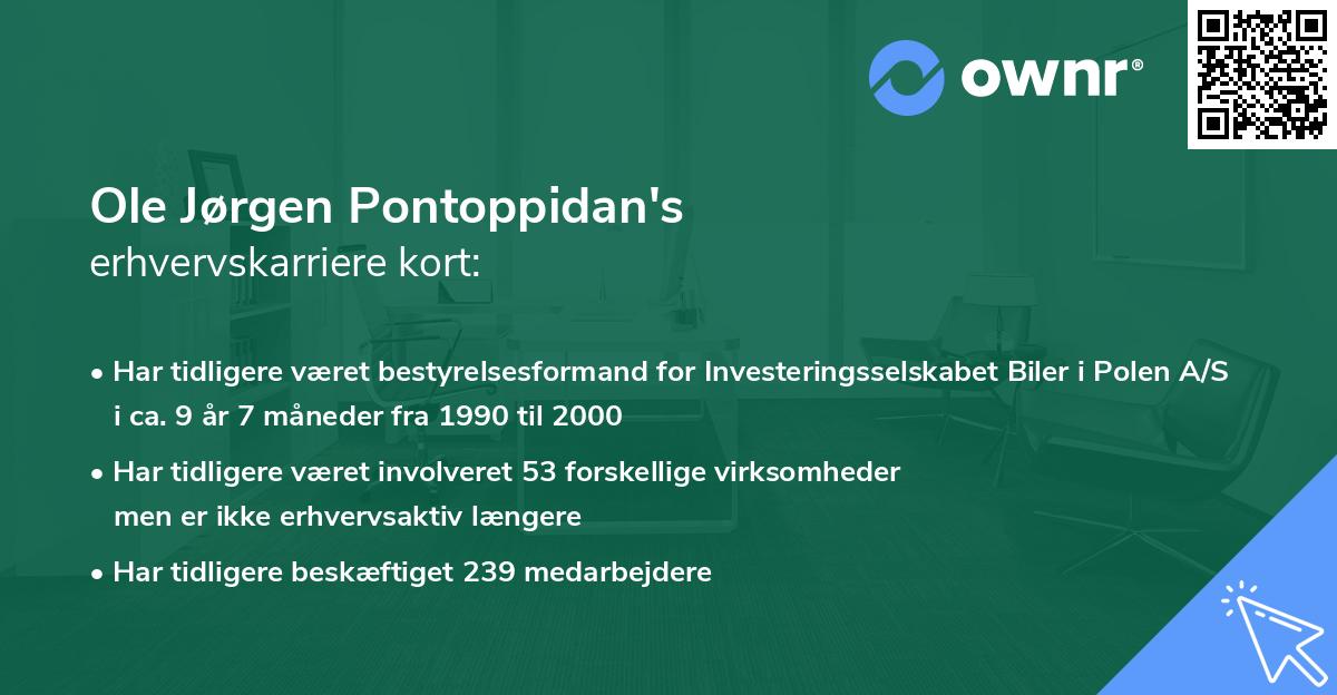 Ole Jørgen Pontoppidan's erhvervskarriere kort