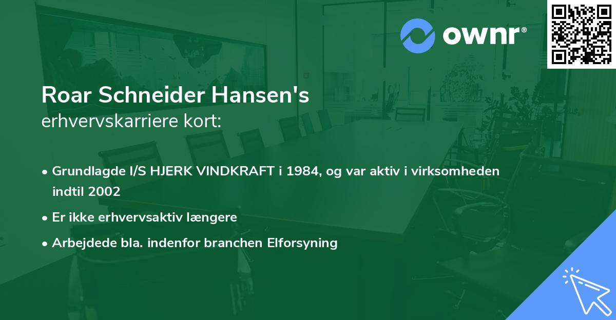 Roar Schneider Hansen's erhvervskarriere kort
