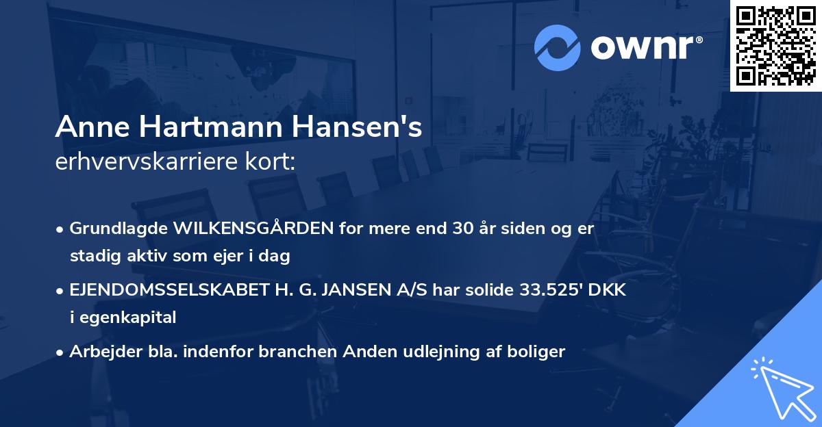 Anne Hartmann Hansen's erhvervskarriere kort