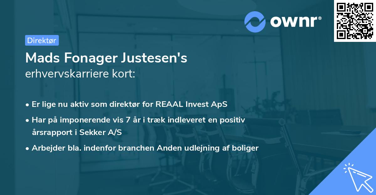 Mads Fonager Justesen's erhvervskarriere kort