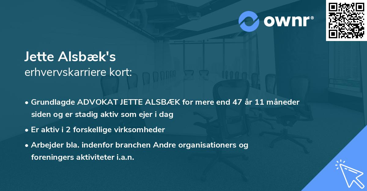 Jette Alsbæk's erhvervskarriere kort