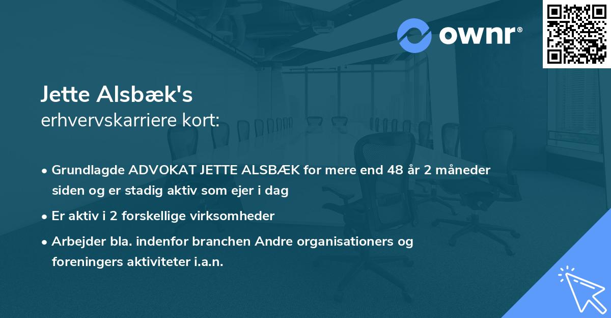 Jette Alsbæk's erhvervskarriere kort