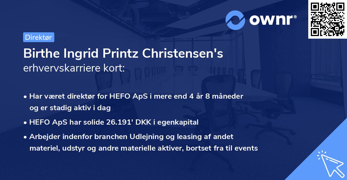Birthe Ingrid Printz Christensen's erhvervskarriere kort