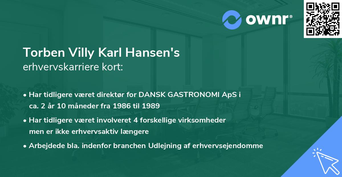 Torben Villy Karl Hansen's erhvervskarriere kort