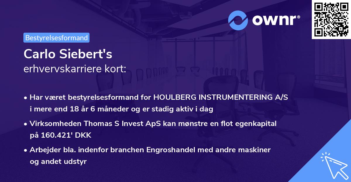 Carlo Siebert's erhvervskarriere kort