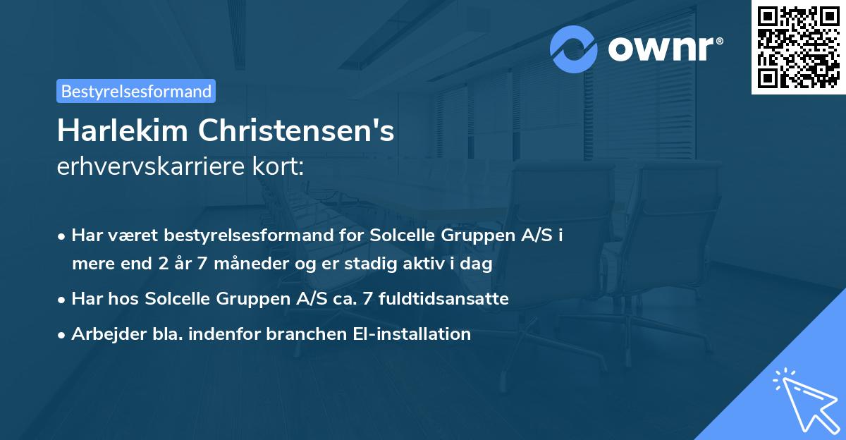 Harlekim Christensen's erhvervskarriere kort