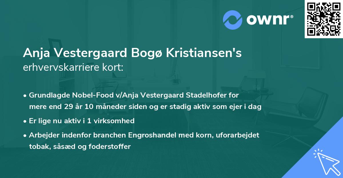 Anja Vestergaard Bogø Kristiansen's erhvervskarriere kort