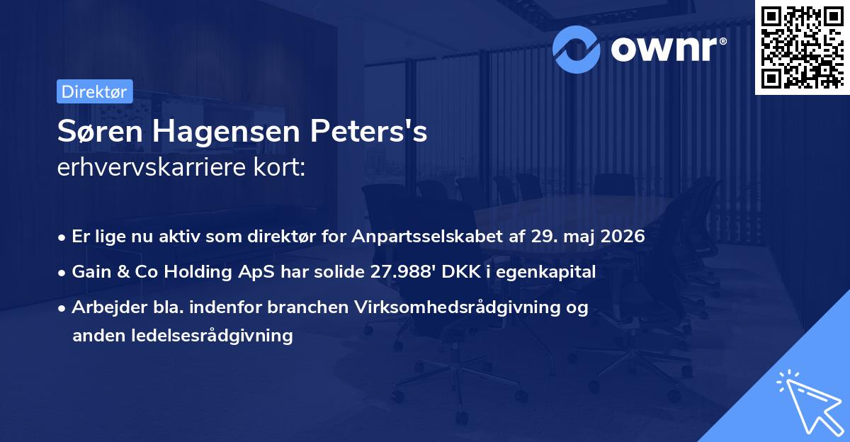 Søren Hagensen Peters's erhvervskarriere kort