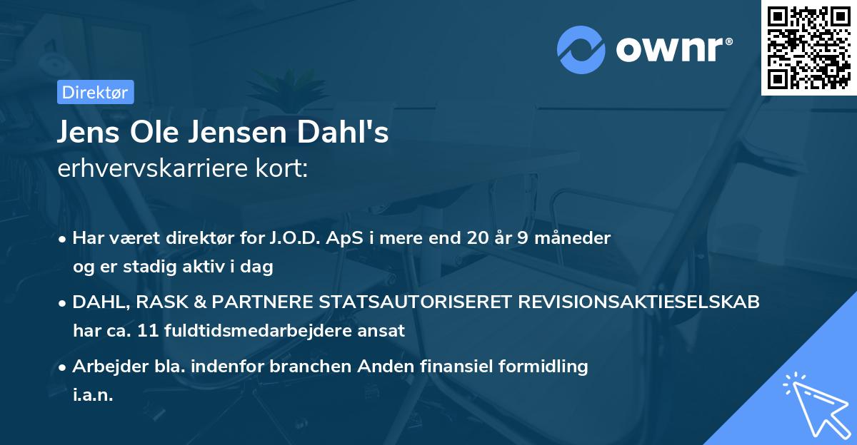 Jens Ole Jensen Dahl's erhvervskarriere kort