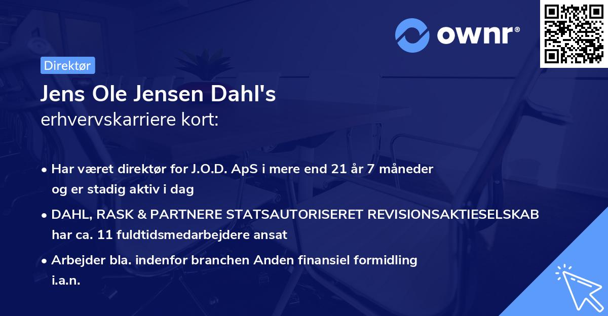 Jens Ole Jensen Dahl's erhvervskarriere kort