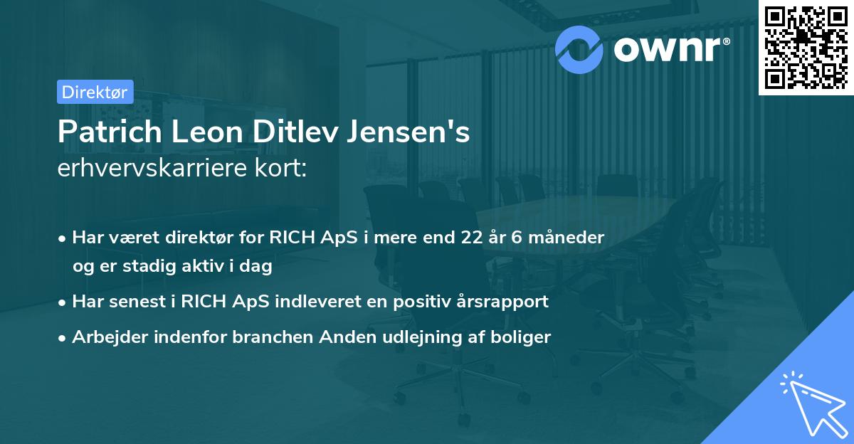 Patrich Leon Ditlev Jensen's erhvervskarriere kort